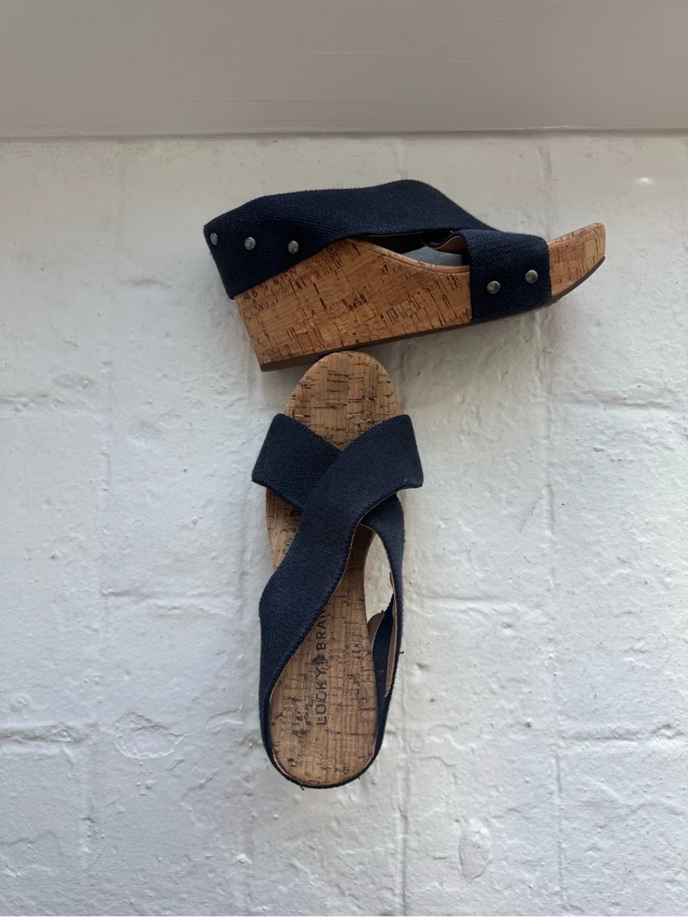 Women’s Navy Cork Wedge Slide Sandals